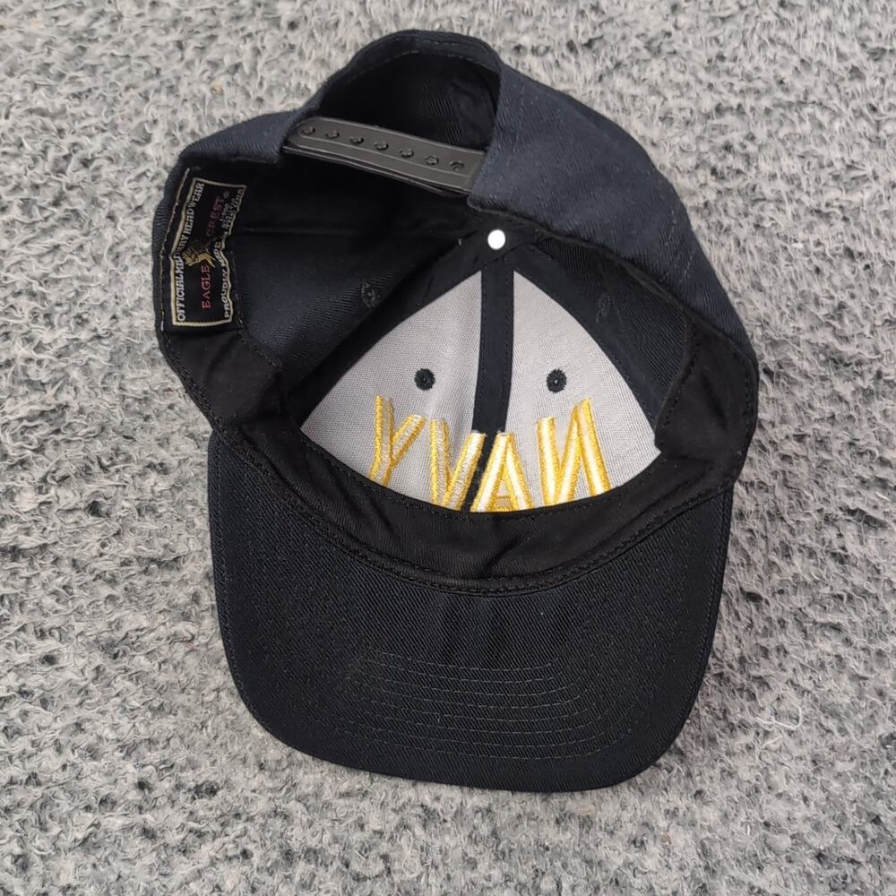 Vintage US Navy Snapback Hat Cap Black OSFA Embroidered Made In USA Adjustable - Picture 6 of 6